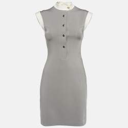 Pre Owned Louis Vuitton Grey Stretch Jersey Sleeveless Mini Dress S