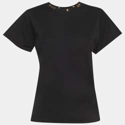 Pre Owned Louis Vuitton Black Jersey Neck Detail Side Strap T-Shirt XS