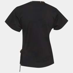 Pre Owned Louis Vuitton Black Jersey Neck Detail Side Strap T-Shirt XS