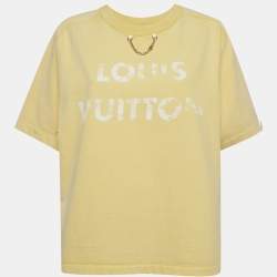 Pre Owned تي شيرت لوي فيتون أصفر بطبعة شعار بقصة فضفاضة قطنية مقاس كبير جدًا