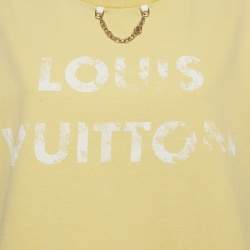 Pre Owned تي شيرت لوي فيتون أصفر بطبعة شعار بقصة فضفاضة قطنية مقاس كبير جدًا