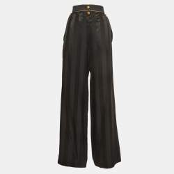 Pre Owned Louis Vuitton Black Striped Silk Blend Straight Leg Trouser M
