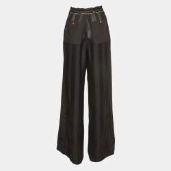 Pre Owned Louis Vuitton Black Striped Silk Blend Straight Leg Trouser M