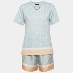 Pre Owned Louis Vuitton Blue Monogram Jersey and Silk Set S