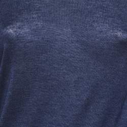 Pre Owned Louis Vuitton Navy Blue Jersey Crew Neck Top M