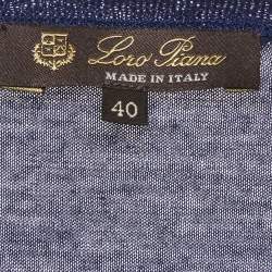 Pre Owned Louis Vuitton Navy Blue Jersey Crew Neck Top M