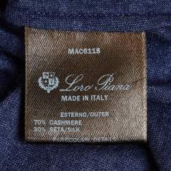 Pre Owned Louis Vuitton Navy Blue Jersey Crew Neck Top M