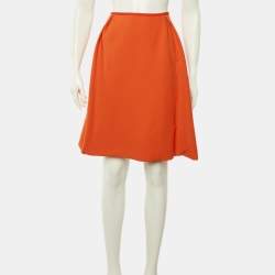 مملوكة مسبقًا تنورة لويس فيتون صوف برتقالي مطوي طول الركبة مقاس متوسط (ميديوم)