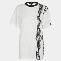 Pre Owned Louis Vuitton White Jersey Chain Print Crew Neck Half Sleeve T-Shirt S