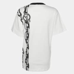 Pre Owned Louis Vuitton White Jersey Chain Print Crew Neck Half Sleeve T-Shirt S