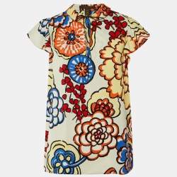 مملوكة مسبقًا Louis Vuitton Off White Floral Printed Crepe Top L