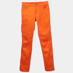 Pre Owned Louis Vuitton Orange Denim Side Zip Up Detail Jeans S/Waist 28"