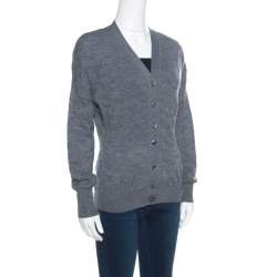 Louis Vuitton Grey Wool Floral Jacquard Knit Cardigan S
