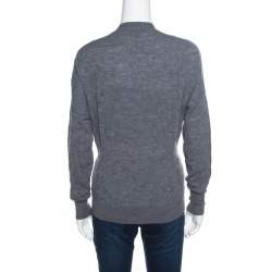 Louis Vuitton Grey Wool Floral Jacquard Knit Cardigan S