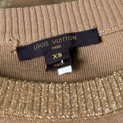 Louis Vuitton Brown Lurex Knit Contrast Suede Shoulder Patch Detail Cropped Sweater XS