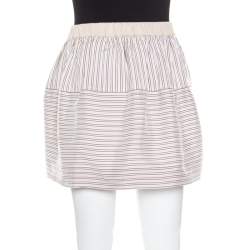 Louis Vuitton Beige Striped Silk Logo Elasticized Waist Mini Skirt M