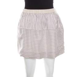 Louis Vuitton Beige Striped Silk Logo Elasticized Waist Mini Skirt M