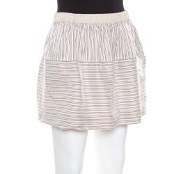 Louis Vuitton Beige Striped Silk Logo Elasticized Waist Mini Skirt M
