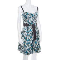 Louis Vuitton Floral Printed Silk Belted Pleated Bustier Dress S