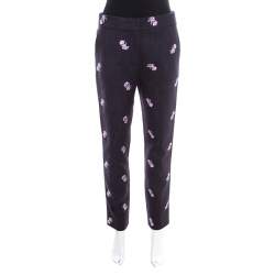 Louis Vuitton Indigo Floral Embroidered Wool Tailored Pants M