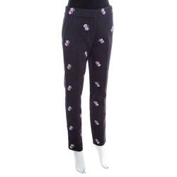 Louis Vuitton Indigo Floral Embroidered Wool Tailored Pants M