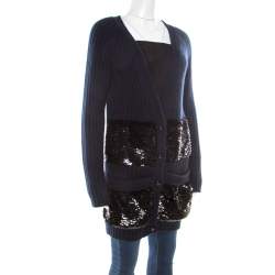 Louis Vuitton Navy Blue Sequin Embellished Button Front Cardigan M