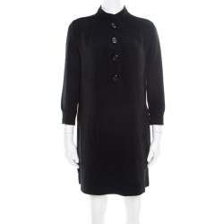 Louis Vuitton Black Crepe Knit Long Sleeve Shift Dress S