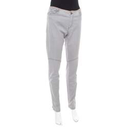 Louis Vuitton Grey Quilted Monogram Embroidered Stretch Jeans L
