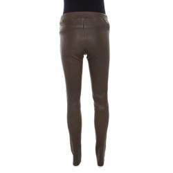 Louis Vuitton Olive Green Textured Lamb Leather Pants M