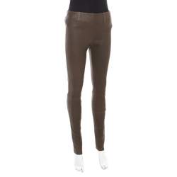 Louis Vuitton Olive Green Textured Lamb Leather Pants M