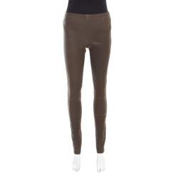 Louis Vuitton Olive Green Textured Lamb Leather Pants M
