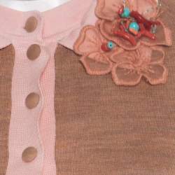 Louis Vuitton Beige Silk Knit Floral and Bead Applique Polo T-Shirt Dress L