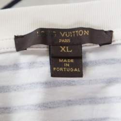 Pre Owned Louis Vuitton White and Navy Blue Striped Jersey Short Sleeve T-Shirt XL