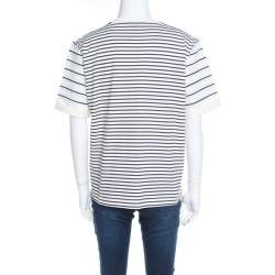 Pre Owned Louis Vuitton White and Navy Blue Striped Jersey Short Sleeve T-Shirt XL