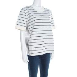 Pre Owned Louis Vuitton White and Navy Blue Striped Jersey Short Sleeve T-Shirt XL