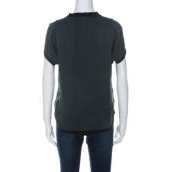 Louis Vuitton Green Monogram Embossed Silk Tie Neck Short Sleeve Top M