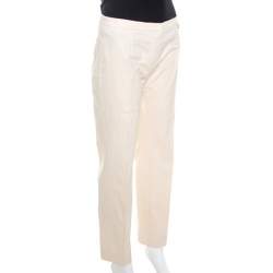 Louis Vuitton Beige Stretch Cotton Straight Fit Trousers M