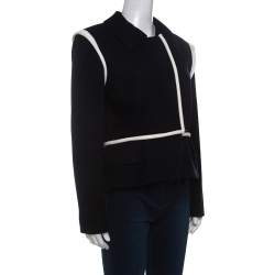 Louis Vuitton Black Wool Contrast Knit Trim Blazer L
