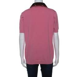 Louis Vuitton Pink Knit Sequin Embellished Detachable Collar Top L