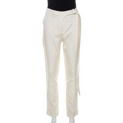 Louis Vuitton Cream Wool and Silk Blend Belted Trousers M