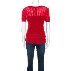Louis Vuitton Red Cashmere Knit Peplum Top XL