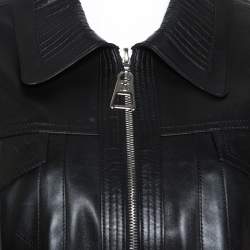 Louis Vuitton Black Leather Cropped Zip Front Jacket M