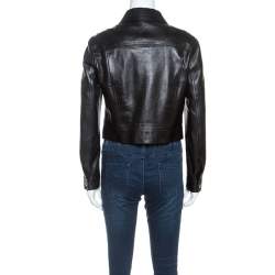 Louis Vuitton Black Leather Cropped Zip Front Jacket M