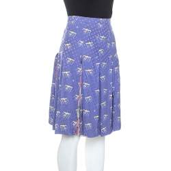 Pre Owned Louis Vuitton Purple Printed Polka Dot Silk Pleated Skirt M