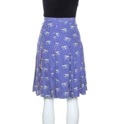 Pre Owned Louis Vuitton Purple Printed Polka Dot Silk Pleated Skirt M