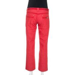 Louis Vuitton Red Denim Logo Tape Detail Cropped Jeans M
