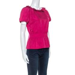 Louis Vuitton Pink Coated Silk Elasticized Waist Top M