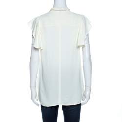Louis Vuitton Off White Crepe Keyhole Neck Tie Detail Top M