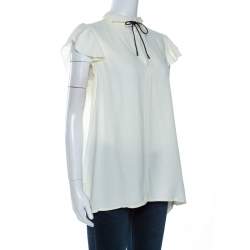 Louis Vuitton Off White Crepe Keyhole Neck Tie Detail Top M