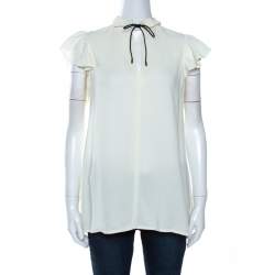 Louis Vuitton Off White Crepe Keyhole Neck Tie Detail Top M